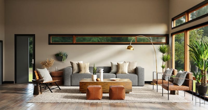 Contemporary living room with earthy tones